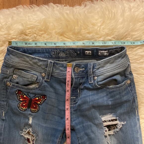 Miss Me Girls Ankle Skinny Denim Blue Jeans Distressed Butterfly Patches Sz 14 - Picture 9 of 13